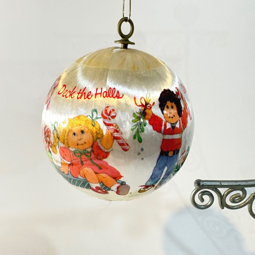 Vintage 1984 Cabbage Patch Kids Satin Ball Christmas Ornament Deck The Halls 3"